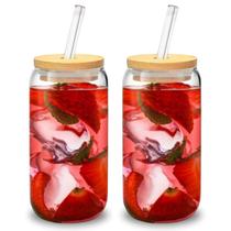 Copo Com Tampa De Bambú E Canudo de Vidro 570ml Copo Com Tampa De Bambú E Canudo de Vidro 570ml