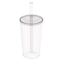 Copo com Tampa e Canudo 500ml Crippa Transparente Plástico Água Suco Bebidas Copo com Tampa e Canudo 500ml Crippa Transparente Plástico Água Suco Bebidas
