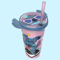 Copo com Tampa e Canudo 500ml Stitch Rosa - Icon