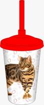 Copo com Tampa e Canudo Gato Raças Pet 750 ml Bengal - Pet Toys