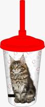 Copo com Tampa e Canudo Gato Raças Pet 750 ml Maine Coon - Pet Toys
