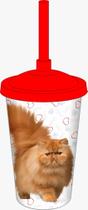 Copo com Tampa e Canudo Gato Raças Pet 750 ml Persa - Pet Toys