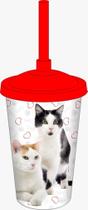 Copo com Tampa e Canudo Gato Raças Pet 750 ml Sem Raça Definida - Pet Toys