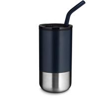 Copo Com Tampa e Canudo Inox 550ml Azul