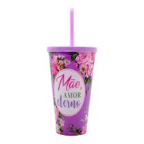 Copo com Tampa e Canudo Roxo - Mãe Amor Eterno - 600ml - 1 unidade - Rizzo