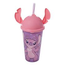 Copo Com Tampa Ludica Angel 500 Ml Rosa Little e Stitch