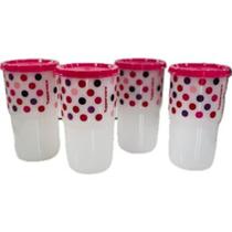 Copo com tampa poá rosa 350 ml da tupperware