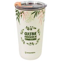 Copo Cultive Momentos De Tranquilidade Floral Térmico Quente Gelado 500ml Com Tampa