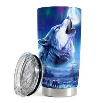 Copo de aço inoxidável SANDJEST 591ml 20oz Wolf Design