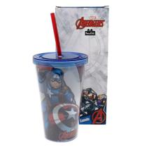 Copo de Acrílico com Tampa e Canudo Capitão América Marvel - 500ML