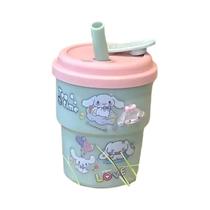 Copo De Água Cute Hello Kitty 420ML Com Adesivos 3D Sanrio, Copo Portátil Para Café E Leite Para