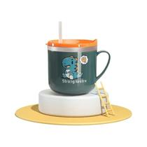 Copo de Bebê de Aço Inoxidável com Palha - 250ml (8,5oz) - Tampa Antiqueda e Alça