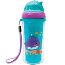 Copo de Bebê Térmico +12 Meses Parede Dupla 250mL Canudo Silicone Retrátil Com Alça Turminha do Mar Buba