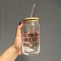 Copo de Café com Tampa de Bambú C/ Canudo de Vidro 470ml Frases Motivacionais Copo de Café com Tampa de Bambú C/ Canudo de Vidro 470ml Frases Motivacionais