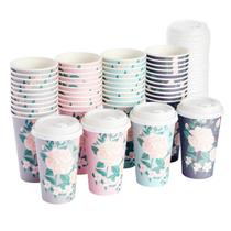 Copo de café de papel descartável BLUE PANDA 16 onças, pacote com 48 tampas