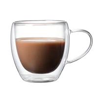 Copo De Café De Vidro Transparente Com Dupla Parede 250ml Com Alça Isolamento Térmico Para Bebidas Copo De Café De Vidro Transparente Com Dupla Parede 250ml Com Alça Isolamento Térmico Para Bebidas