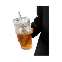 Copo De Café De Vidro Transparente De 600ML Com Tampa E Canudo Para Suco, Chá Com Leite, Café Gelado