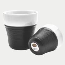 Copo de café espresso cup 50ml porcelana com luva silicone preta pressca