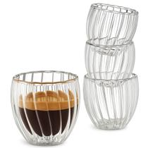 Copo de Café Vidro Duplo 80ml 4 Peças Canelada Parede Dupla