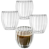 Copo de Café Vidro Duplo 80ml 4 Peças Canelada Parede Dupla Copo de Café Vidro Duplo 80ml 4 Peças Canelada Parede Dupla