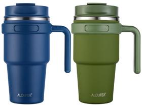 Copo de caneca de café ALOUFEA 600mL em aço inoxidável com alça