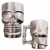 Copo de caveira rock style de vidro prata