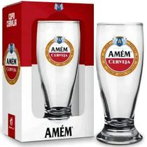 Copo de Cerveja Vidro Decorado Amém Munich 200ml Brasfoot Divertido
