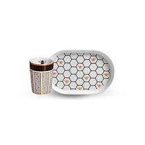 Copo de Chá com Pires Oval de Cerâmica Abelha Dourada 150ml Scalla