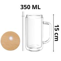 Copo de Chop Feminino de vidro Duplo Personalizável com Canudo e Tampa de Bambu Mulher