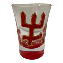 Copo de Dose de Cachaça de Vidro Exu Tridente Vermelho 45ml Copo de Dose de Cachaça de Vidro Exu Tridente Vermelho 45ml