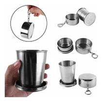 Copo De Inox Portátil Retrátil Com Tampa Chaveiro 250ml