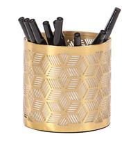 Copo de lápis Deco 79 em metal geométrico com design esculpido a laser dourado