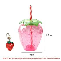 Copo De Palha Em Forma De Morango De 500ml Para Crianças, Garrafa De Água Plástica Kawaii Portátil