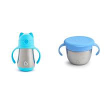 Copo de palha infantil e pacote coletor de lanches de aço inoxidável