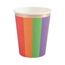 Copo De Papel Colorido Com Borda Dourada 270ml 8un Copo De Papel Colorido Com Borda Dourada 270ml 8un
