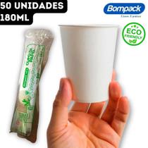 Copo de Papel Ecológico 6oz Impermeável Café Chá Expresso Bebidas Bompack Eco - 180ml - 50 Unidades