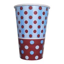 Copo de Papel Poá Azul e Marrom - 330ml - 8 Unidades