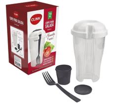 Copo de plastico 700ml para salada com tampa e garfo - CLINK