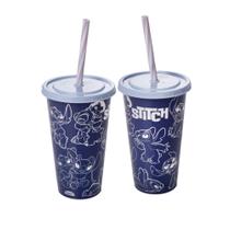 Copo de Plástico c/ Canudo Água Refri Stitch 500ml - Plasútil Copo de Plástico c/ Canudo Água Refri Stitch 500ml - Plasútil