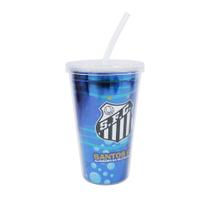 Copo De Plástico Canudo 500ml - Santos Azul Copo De Plástico Canudo 500ml - Santos Azul