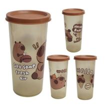 Copo De Plástico Capivara 300ml Com Tampa Hermetica U / VARIADA Copo De Plástico Capivara 300ml Com Tampa Hermetica U / VARIADA