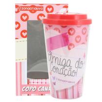 Copo de Plástico com Canudo Amiga do Coração - Zona Criativa