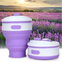 Copo de Silicone Retrátil Reutilizável c/ Tampa Roxo CBRN12534