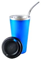 Copo de Tereré Verão Neon Azul com Tampa e Bomba