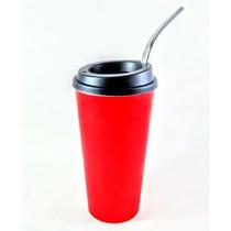 Copo de Tereré Verão Neon Vermelho com Tampa e Bomba Copo de Tereré Verão Neon Vermelho com Tampa e Bomba