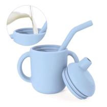 Copo De Treinamento De Silicone Infantil Com Alça E Canudo Bebê Introdução Alimentar 6m Refeição Alimentação P/ Transições