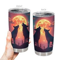 Copo de viagem, caneca de café Oasisdream, 600 ml com estampa de lobo