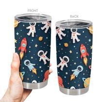 Copo de viagem Oasisdream 600ml em aço inoxidável com impressão de foguete