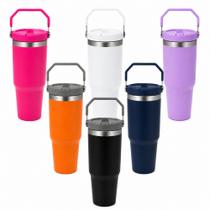 Copo de Viagem Portátil 900ml MS983 de Parede Dupla Isolado a Vácuo com Alça e Canudo