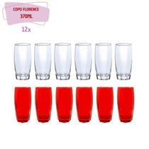 Copo de Vidro 370ml Jogo 6 Vermelho 6 Transparente Florida Copo de Vidro 370ml Jogo 6 Vermelho 6 Transparente Florida